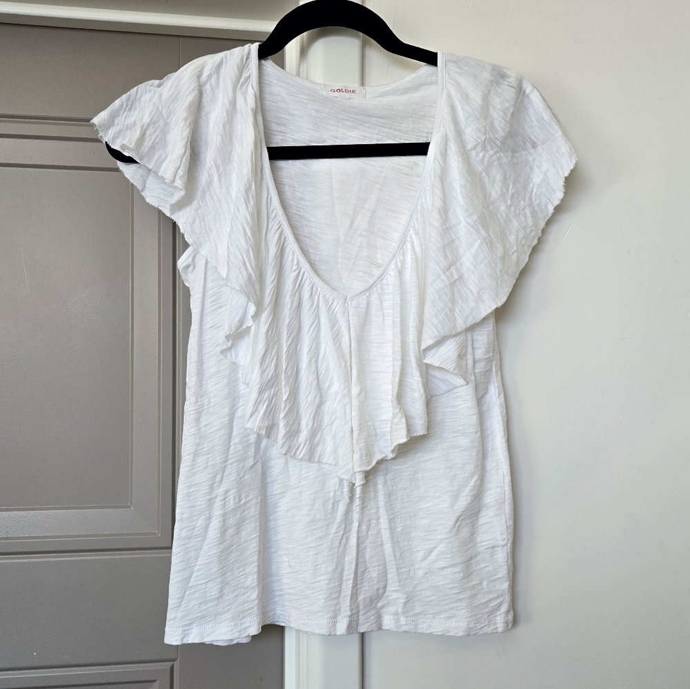 Goldie White Ruffled Women's Tank Top